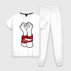 Женская пижама хлопок с принтом руки в виде сердца , 100% хлопок | брюки и футболка прямого кроя, без карманов, на брюках мягкая резинка на поясе и по низу штанин | любовь | руки