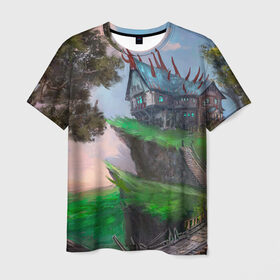 Мужская футболка 3D с принтом Гильдия магов , 100% полиэфир | прямой крой, круглый вырез горловины, длина до линии бедер | Тематика изображения на принте: fantasy | nature | tree | дерево | дом | зеленый | магия | пейзаж | природа | фэнтези