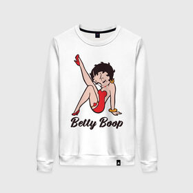 Женский свитшот хлопок с принтом Betty Boop , 100% хлопок | прямой крой, круглый вырез, на манжетах и по низу широкая трикотажная резинка  | Тематика изображения на принте: betty boop | любовь