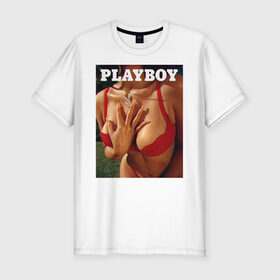 Мужская футболка хлопок Slim с принтом PLAYBOY , 92% хлопок, 8% лайкра | приталенный силуэт, круглый вырез ворота, длина до линии бедра, короткий рукав | playboy | девушка | любовь