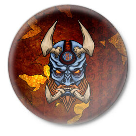 Значок с принтом японский демон они ,  металл | круглая форма, металлическая застежка в виде булавки | Тематика изображения на принте: japan | демон | маска | они | традиционная | япония