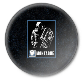 Значок с принтом Montagne ,  металл | круглая форма, металлическая застежка в виде булавки | montagne | r6s | rainbow six siege | монтажник | монтанье | оперативник | персонаж