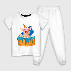 Детская пижама хлопок с принтом Свинка , 100% хлопок |  брюки и футболка прямого кроя, без карманов, на брюках мягкая резинка на поясе и по низу штанин
 | Тематика изображения на принте: свинья | тортик | хрюшка
