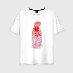 Женская футболка хлопок Oversize с принтом Гномик , 100% хлопок | свободный крой, круглый ворот, спущенный рукав, длина до линии бедер
 | гномье | сердечки