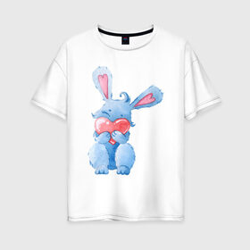 Женская футболка хлопок Oversize с принтом Зайка , 100% хлопок | свободный крой, круглый ворот, спущенный рукав, длина до линии бедер
 | заяц | парные | синий