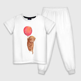 Детская пижама хлопок с принтом Котейка , 100% хлопок |  брюки и футболка прямого кроя, без карманов, на брюках мягкая резинка на поясе и по низу штанин
 | воздушный шар | котик | полетаем
