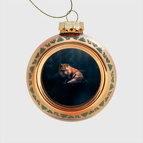 Стеклянный ёлочный шар с принтом Мудрый лис , Стекло | Диаметр: 80 мм | fox | foxy | животное | звери | лиса | лисенок | лисичка | милая | рыжая | фокс
