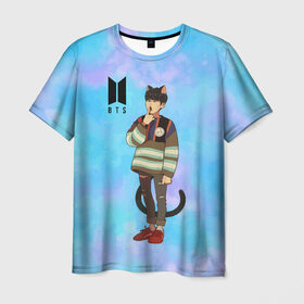 Мужская футболка 3D с принтом BTS Cat , 100% полиэфир | прямой крой, круглый вырез горловины, длина до линии бедер | Тематика изображения на принте: bts | k pop | kpop | rm | аниме | бтс | ви | джей хоуп | джонгук | кпоп | сюга | чимин | чин | япония