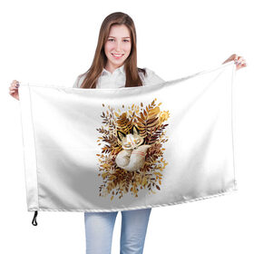 Флаг 3D с принтом Лисичка спит в листьях , 100% полиэстер | плотность ткани — 95 г/м2, размер — 67 х 109 см. Принт наносится с одной стороны | fox | лиса | лиса и лес | лисенок | лисица | лисичка | лисы | с лисичкой | с лисой