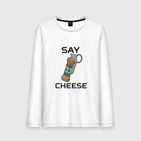 Мужской лонгслив хлопок с принтом Say Cheese , 100% хлопок |  | awp | breeki | cheeki | counter | cs | easy | everyday | ez | gg | go | just | katka | kill | knife | lemon | luck | mid | no | one | plant | pz | rush | shot | skill | smoke | squeeze | strike | wp | вп | гг | изи | катка | контра