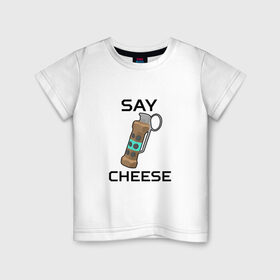 Детская футболка хлопок с принтом Say Cheese , 100% хлопок | круглый вырез горловины, полуприлегающий силуэт, длина до линии бедер | Тематика изображения на принте: awp | breeki | cheeki | counter | cs | easy | everyday | ez | gg | go | just | katka | kill | knife | lemon | luck | mid | no | one | plant | pz | rush | shot | skill | smoke | squeeze | strike | wp | вп | гг | изи | катка | контра