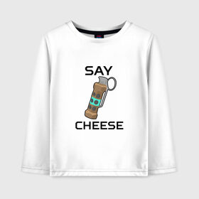 Детский лонгслив хлопок с принтом Say Cheese , 100% хлопок | круглый вырез горловины, полуприлегающий силуэт, длина до линии бедер | awp | breeki | cheeki | counter | cs | easy | everyday | ez | gg | go | just | katka | kill | knife | lemon | luck | mid | no | one | plant | pz | rush | shot | skill | smoke | squeeze | strike | wp | вп | гг | изи | катка | контра