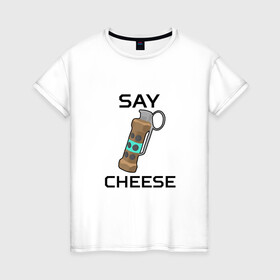 Женская футболка хлопок с принтом Say Cheese , 100% хлопок | прямой крой, круглый вырез горловины, длина до линии бедер, слегка спущенное плечо | awp | breeki | cheeki | counter | cs | easy | everyday | ez | gg | go | just | katka | kill | knife | lemon | luck | mid | no | one | plant | pz | rush | shot | skill | smoke | squeeze | strike | wp | вп | гг | изи | катка | контра