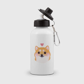 Бутылка спортивная с принтом Сиба Ину , металл | емкость — 500 мл, в комплекте две пластиковые крышки и карабин для крепления | милый щенок | пес с сердчечком | песик | сиба ину | собака