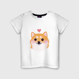 Детская футболка хлопок с принтом Сиба Ину , 100% хлопок | круглый вырез горловины, полуприлегающий силуэт, длина до линии бедер | милый щенок | пес с сердчечком | песик | сиба ину | собака