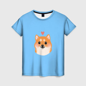 Женская футболка 3D с принтом Сиба ину , 100% полиэфир ( синтетическое хлопкоподобное полотно) | прямой крой, круглый вырез горловины, длина до линии бедер | Тематика изображения на принте: милый щенок | пес с сердчечком | песик | сиба ину | собака