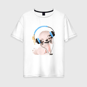 Женская футболка хлопок Oversize с принтом Собачка в наушниках , 100% хлопок | свободный крой, круглый ворот, спущенный рукав, длина до линии бедер
 | животные | маленкое зло | наушники | шпиц
