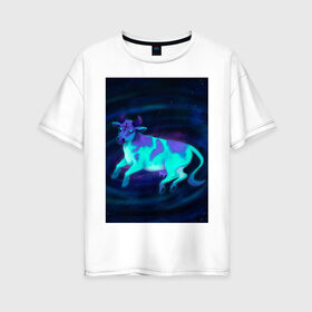 Женская футболка хлопок Oversize с принтом Космо-корова , 100% хлопок | свободный крой, круглый ворот, спущенный рукав, длина до линии бедер
 | галактика | инопланетянин | корова | космическая | космос