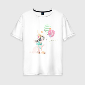 Женская футболка хлопок Oversize с принтом Собачка , 100% хлопок | свободный крой, круглый ворот, спущенный рукав, длина до линии бедер
 | животные | маленкое зло | наушники | шпиц