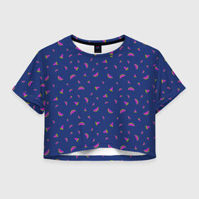 Женская футболка Crop-top 3D с принтом WATERMELON fresh , 100% полиэстер | круглая горловина, длина футболки до линии талии, рукава с отворотами | berries | fresh | fruits | арбуз | летний | свежий | яркий