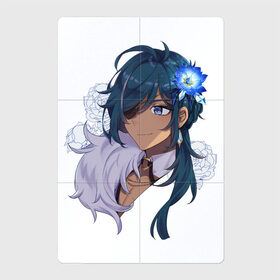 Магнитный плакат 2Х3 с принтом Милый Кэйа , Полимерный материал с магнитным слоем | 6 деталей размером 9*9 см | арт | белая роза | белые розы | кэйа | ледяной цветок | пират | рисунок | роза розы | синий цветок | синяя лилия