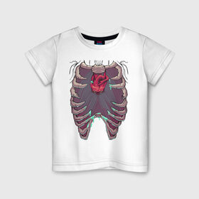 Детская футболка хлопок с принтом Тело зомби , 100% хлопок | круглый вырез горловины, полуприлегающий силуэт, длина до линии бедер | horror | сердце | скелет | тело зомби | тело скелета | череп