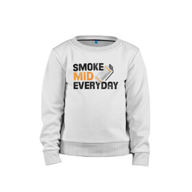 Детский свитшот хлопок с принтом Smoke Mid Everyday , 100% хлопок | круглый вырез горловины, эластичные манжеты, пояс и воротник | Тематика изображения на принте: asiimov | asimov | beast | counter | counter strike | cs | easy | ez | gg | ggwp | global | go | gradient | howl | hyper | mem | meme | memes | offensive | smoke | strike | азимов | вой | градиент | зверь | контра | лого | логотип