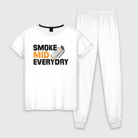 Женская пижама хлопок с принтом Smoke Mid Everyday , 100% хлопок | брюки и футболка прямого кроя, без карманов, на брюках мягкая резинка на поясе и по низу штанин | asiimov | asimov | beast | counter | counter strike | cs | easy | ez | gg | ggwp | global | go | gradient | howl | hyper | mem | meme | memes | offensive | smoke | strike | азимов | вой | градиент | зверь | контра | лого | логотип