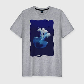 Мужская футболка хлопок Slim с принтом Медуза , 92% хлопок, 8% лайкра | приталенный силуэт, круглый вырез ворота, длина до линии бедра, короткий рукав | Тематика изображения на принте: medusa | tegunvteg | краски | медуза | море | океан