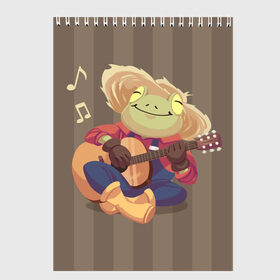 Скетчбук с принтом Лягушка-фермер с гитарой , 100% бумага
 | 48 листов, плотность листов — 100 г/м2, плотность картонной обложки — 250 г/м2. Листы скреплены сверху удобной пружинной спиралью | farmer | frog | guitar | music | toad | гитара | гитарист | жаба | жабка | лягушка | милый | музыка | фермер