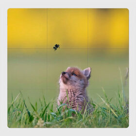 Магнитный плакат 3Х3 с принтом Лисенок и пчелка , Полимерный материал с магнитным слоем | 9 деталей размером 9*9 см | fox | foxy | животное | звери | лиса | лисенок | лисичка | милая | рыжая | фокс