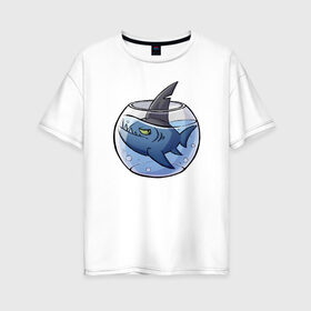 Женская футболка хлопок Oversize с принтом Акула в аквариуме , 100% хлопок | свободный крой, круглый ворот, спущенный рукав, длина до линии бедер
 | fish | аквариум | акула | рыба