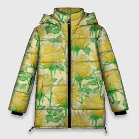 Женская зимняя куртка 3D с принтом Желтые розы на желтом фоне , верх — 100% полиэстер; подкладка — 100% полиэстер; утеплитель — 100% полиэстер | длина ниже бедра, силуэт Оверсайз. Есть воротник-стойка, отстегивающийся капюшон и ветрозащитная планка. 

Боковые карманы с листочкой на кнопках и внутренний карман на молнии | 8 марта | flowers | summer | ботаническая иллюстрация | весна | желтый | зеленый | лето | листья | любовь | праздник | принт | природа | растения | розы | цветы