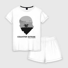 Женская пижама с шортиками хлопок с принтом CS GO Terrorist , 100% хлопок | футболка прямого кроя, шорты свободные с широкой мягкой резинкой | counter strike | cs go | terrorist | контр страйк | кс го | террорист | шлем