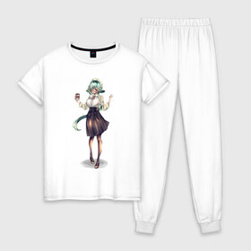 Женская пижама хлопок с принтом Современная Сахароза , 100% хлопок | брюки и футболка прямого кроя, без карманов, на брюках мягкая резинка на поясе и по низу штанин | 2d тян арт | девушка | милая аниме девушка | милая девушка | рисунок | сахароза | современный персонаж