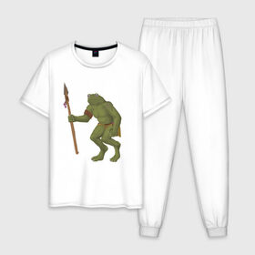 Мужская пижама хлопок с принтом жаблин , 100% хлопок | брюки и футболка прямого кроя, без карманов, на брюках мягкая резинка на поясе и по низу штанин
 | Тематика изображения на принте: carpg | fantasy | humanoid | жабы | персонаж