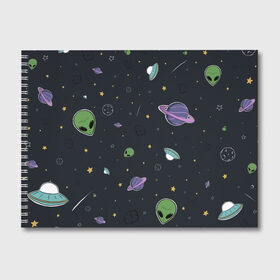 Альбом для рисования с принтом Space , 100% бумага
 | матовая бумага, плотность 200 мг. | Тематика изображения на принте: звезды | комета | метеориты | нло | планеты | пришелец
