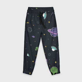 Детские брюки 3D с принтом Space , 100% полиэстер | манжеты по низу, эластичный пояс регулируется шнурком, по бокам два кармана без застежек, внутренняя часть кармана из мелкой сетки | звезды | комета | метеориты | нло | планеты | пришелец