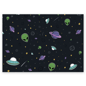 Поздравительная открытка с принтом Space , 100% бумага | плотность бумаги 280 г/м2, матовая, на обратной стороне линовка и место для марки
 | звезды | комета | метеориты | нло | планеты | пришелец