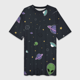 Платье-футболка 3D с принтом Space ,  |  | звезды | комета | метеориты | нло | планеты | пришелец