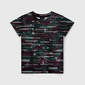 Детская футболка 3D с принтом Cyberpunk Waves , 100% гипоаллергенный полиэфир | прямой крой, круглый вырез горловины, длина до линии бедер, чуть спущенное плечо, ткань немного тянется | cyberpunk | glitch | волны | глитч | киберпанк | узор | футуристичный