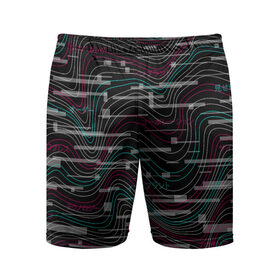 Мужские шорты спортивные с принтом Cyberpunk Waves ,  |  | cyberpunk | glitch | волны | глитч | киберпанк | узор | футуристичный