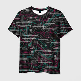 Мужская футболка 3D с принтом Cyberpunk Waves , 100% полиэфир | прямой крой, круглый вырез горловины, длина до линии бедер | cyberpunk | glitch | волны | глитч | киберпанк | узор | футуристичный