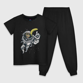 Детская пижама хлопок с принтом Шимпанзе космонавт с бананом , 100% хлопок |  брюки и футболка прямого кроя, без карманов, на брюках мягкая резинка на поясе и по низу штанин
 | Тематика изображения на принте: astronaut | banana | nasa | астронавт | банан | в космосе | в скафандре | в шлеме | горилла | за бананом | звезды | космонавт | мартышка | наса | невесомость | обезьяна | пародия | полет | прикол | примат | ракета