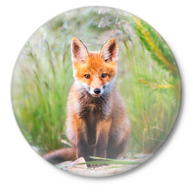 Значок с принтом Лисичка ,  металл | круглая форма, металлическая застежка в виде булавки | fox | foxy | животное | звери | лиса | лисенок | лисичка | милая | рыжая | фокс