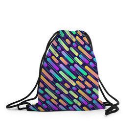 Рюкзак-мешок 3D с принтом geometric abstract , 100% полиэстер | плотность ткани — 200 г/м2, размер — 35 х 45 см; лямки — толстые шнурки, застежка на шнуровке, без карманов и подкладки | абстракция | геометрия | линии | палочки | радуга | яркая