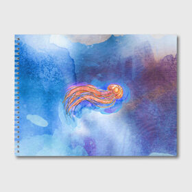 Альбом для рисования с принтом Медуза акварелью , 100% бумага
 | матовая бумага, плотность 200 мг. | акварель | медуза | море | морская | океан | оранжевый | рисунок | синий