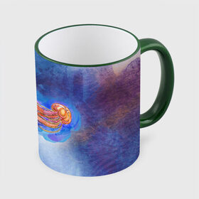 Кружка с принтом Медуза акварелью , керамика | ёмкость 330 мл | акварель | медуза | море | морская | океан | оранжевый | рисунок | синий