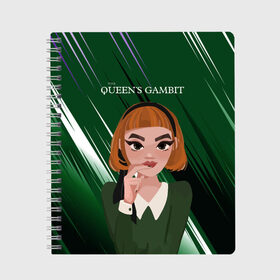 Тетрадь с принтом Queens Gambit Ход Королевы , 100% бумага | 48 листов, плотность листов — 60 г/м2, плотность картонной обложки — 250 г/м2. Листы скреплены сбоку удобной пружинной спиралью. Уголки страниц и обложки скругленные. Цвет линий — светло-серый
 | the queens gambit | бэт хармон | королева | милая девушка | рыжая | рыжая девушка | сериал | сериал про шахматы | ход королевы | шахматы | элизабет хармон