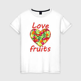 Женская футболка хлопок с принтом Люблю фрукты , 100% хлопок | прямой крой, круглый вырез горловины, длина до линии бедер, слегка спущенное плечо | 